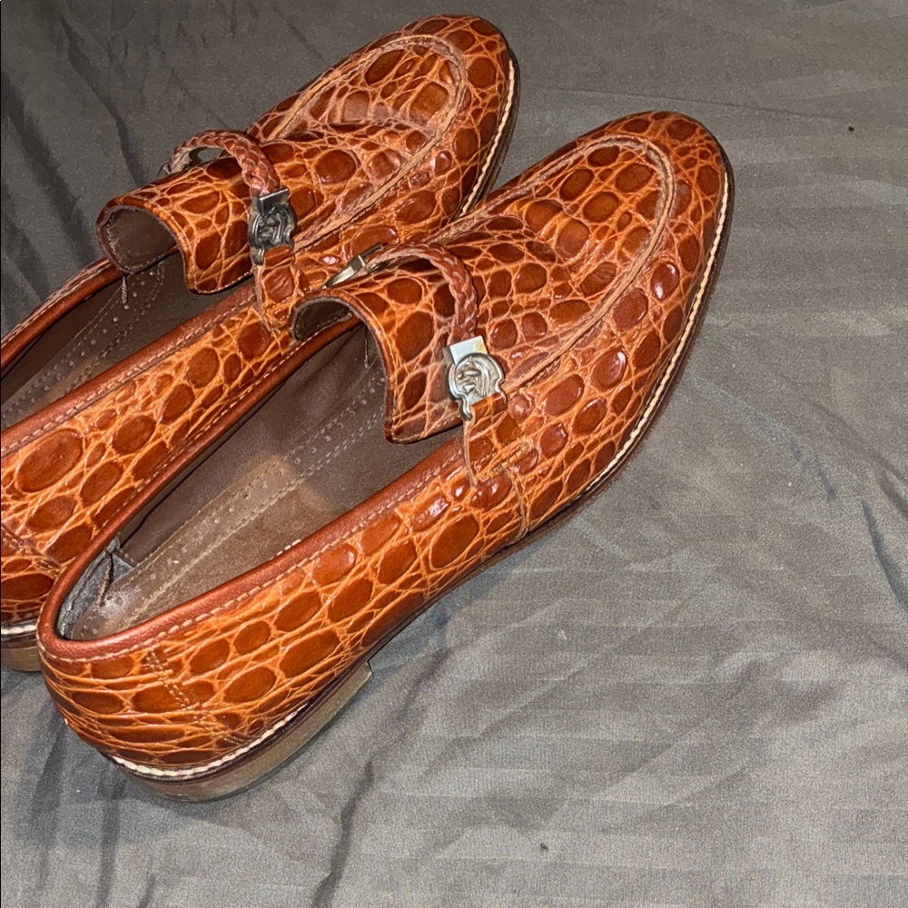Stacy Adams Burnt Orange Croc-Embossed Loafers